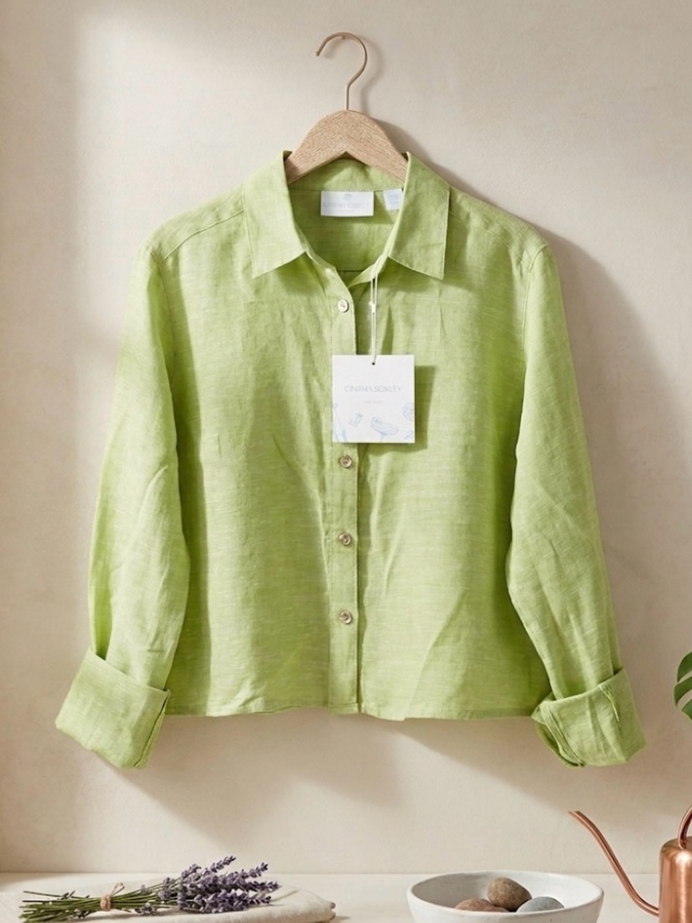 Cynthia Rowley | Lime Green Linen Oversized LS Button Top | S | p2p 20.5”